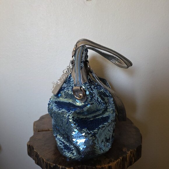 Coach POPPY Y2K Limited Edition Turquoise Silver Sequin Tote Bag Rare - Picture 7 of 16